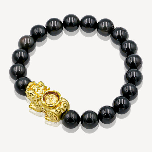 999 Gold Pixiu With Onyx Beads