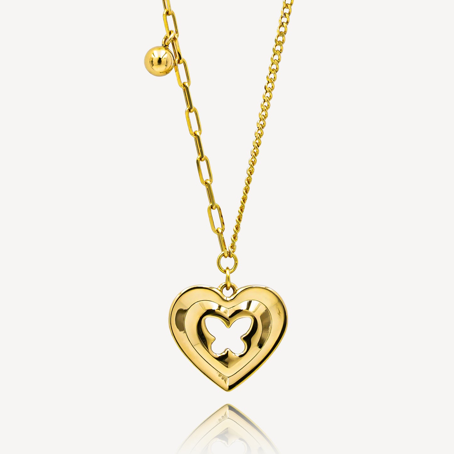 999 Gold Heart Butterfly Necklace